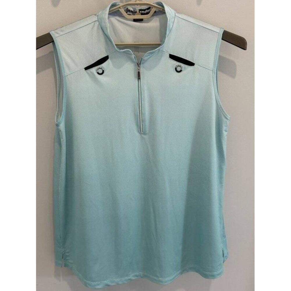Jamie Sadock 1/4 Zip Sleeveless Tank Shirt Micro Dot Teal Gradient Size XXL